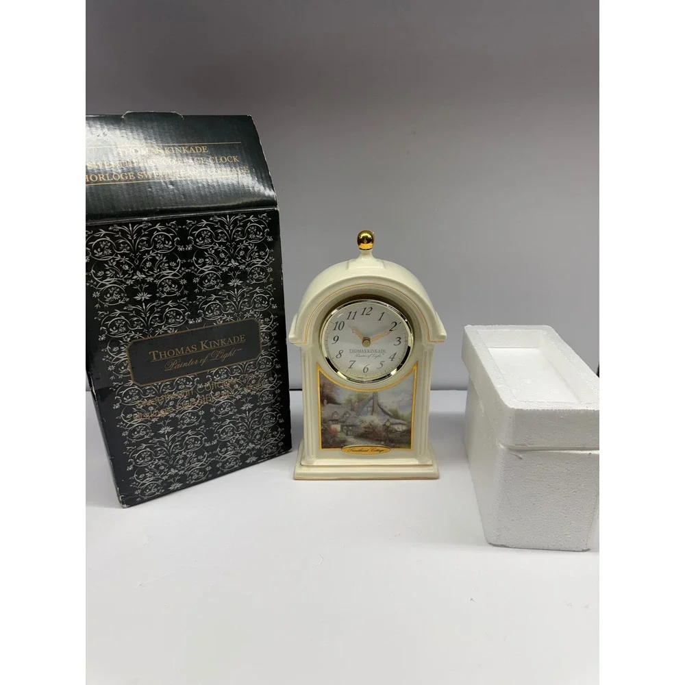 Thomas Kinkade Sweetheart Cottage Mantel Clock Painter of Light Cream Gold Tone